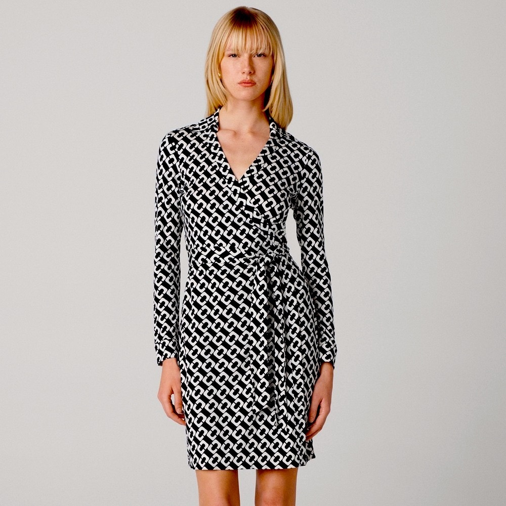 Diane Von Furstenberg Jeanne Black and White Silk Wrap Dress